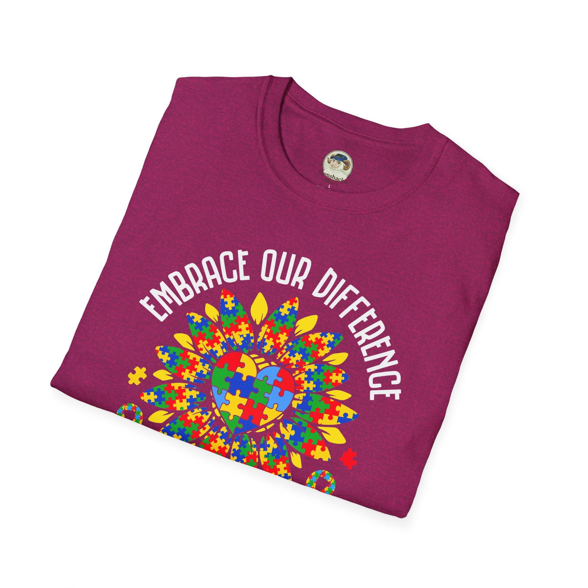 Autism Awareness T-Shirt — "Embrace Our Difference" Puzzle Heart Design - Ramshackle Shack