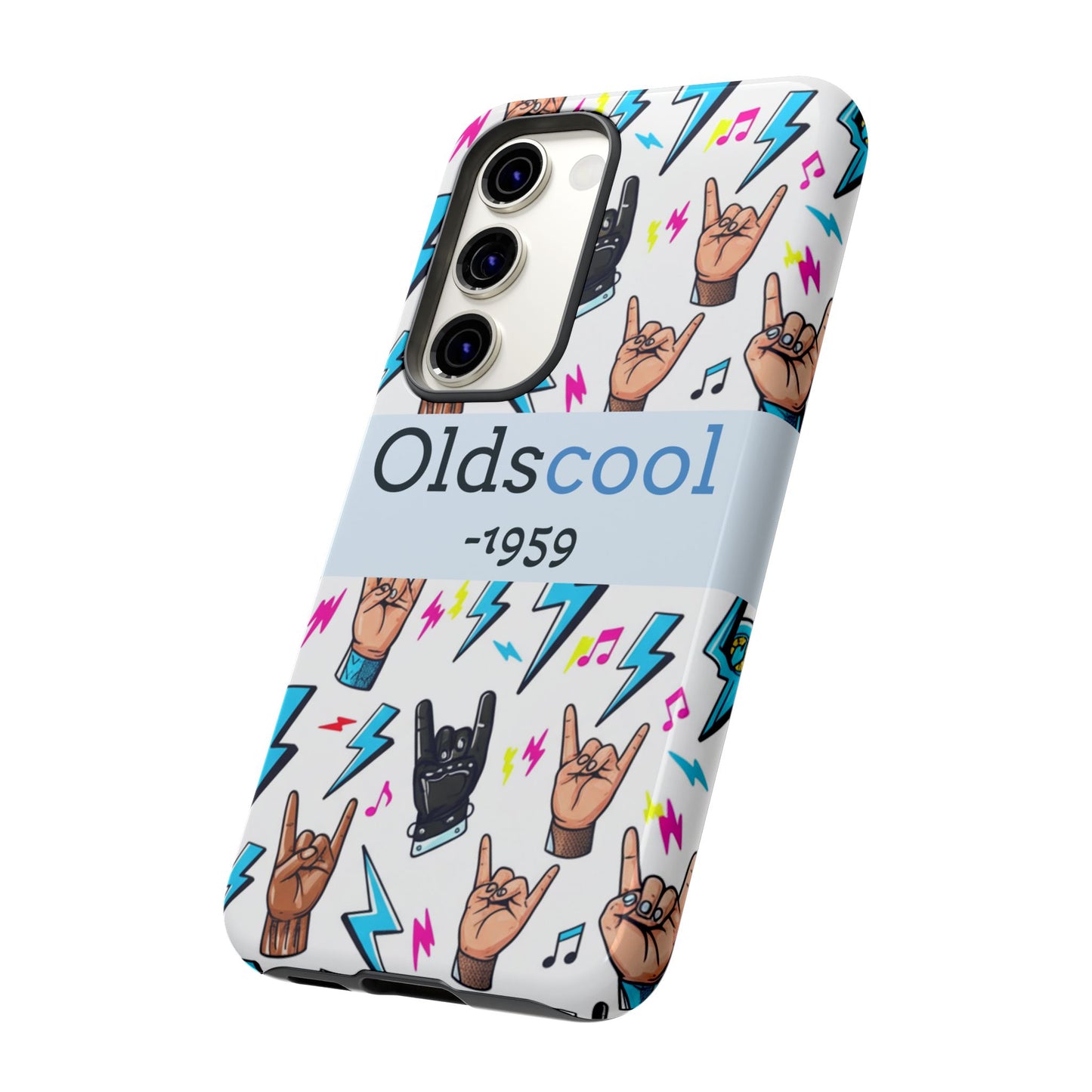 Retro Rock 'Oldscool 1959' Phone Case – Lightning & Rock Hand Pattern - Ramshackle Shack