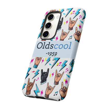 Retro Rock 'Oldscool 1959' Phone Case – Lightning & Rock Hand Pattern - Ramshackle Shack