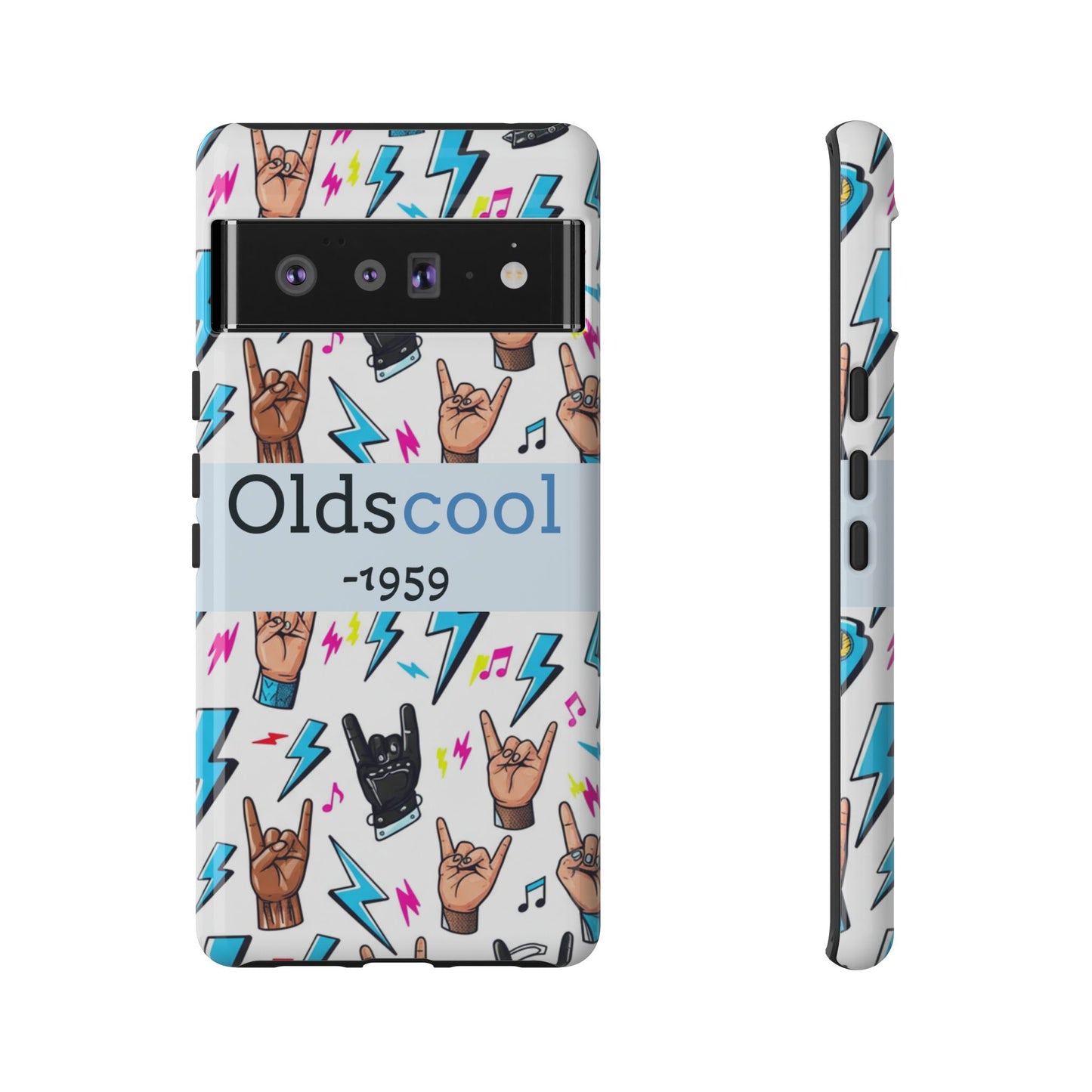 Retro Rock 'Oldscool 1959' Phone Case – Lightning & Rock Hand Pattern - Ramshackle Shack