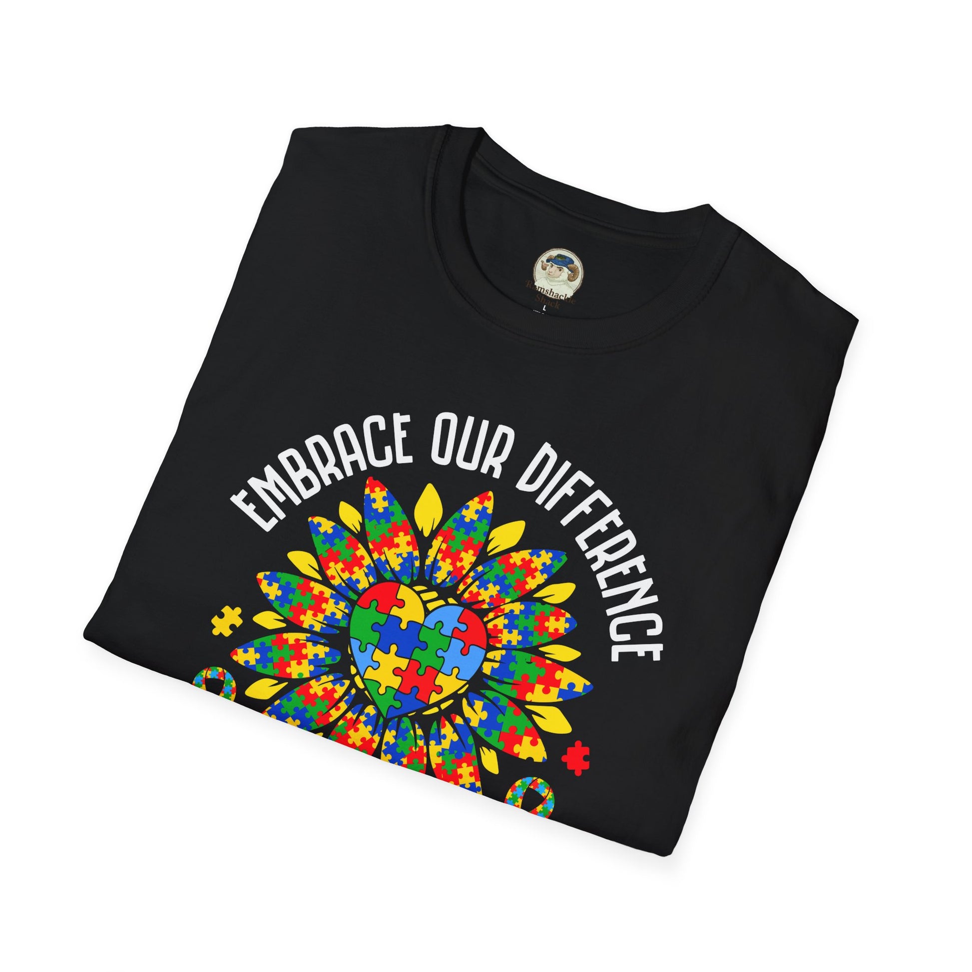 Autism Awareness T-Shirt — "Embrace Our Difference" Puzzle Heart Design - Ramshackle Shack