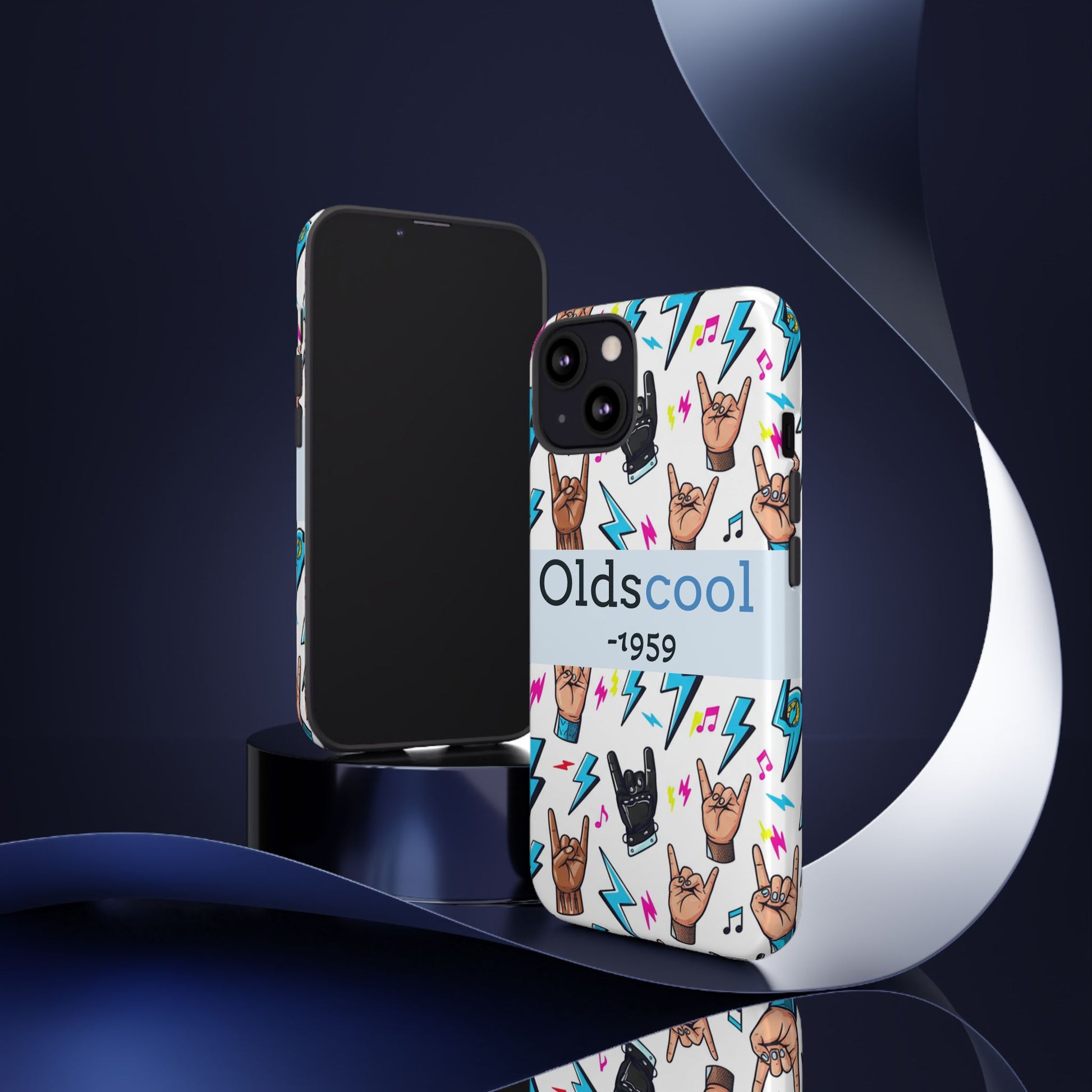 Retro Rock 'Oldscool 1959' Phone Case – Lightning & Rock Hand Pattern - Ramshackle Shack