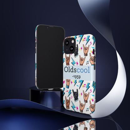 Retro Rock 'Oldscool 1959' Phone Case – Lightning & Rock Hand Pattern - Ramshackle Shack