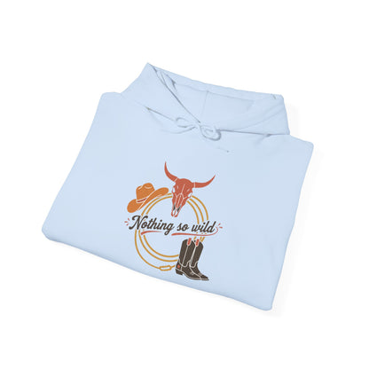 Western minimalist rider hoodie with personalized bull skull and prairie sunset design, featuring a comfortable fit and rustic style.