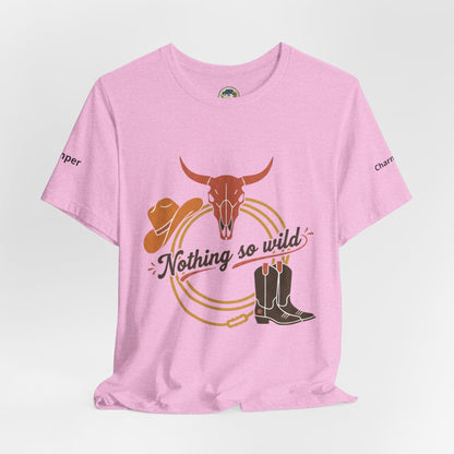 Personalized Western Sunset T-shirt featuring a rider design on a casual Printify T-shirt with vibrant sunset colors.