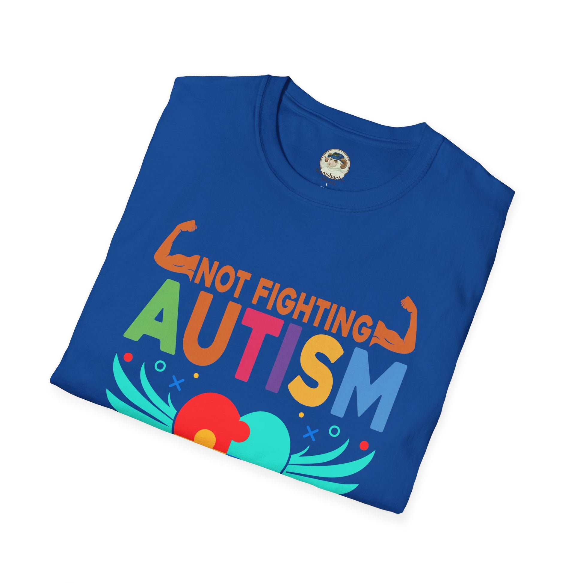 Autism Awareness T-Shirt — "Not Fighting Autism, Working With It" Puzzle Ribbon Tee - Ramshackle Shack
