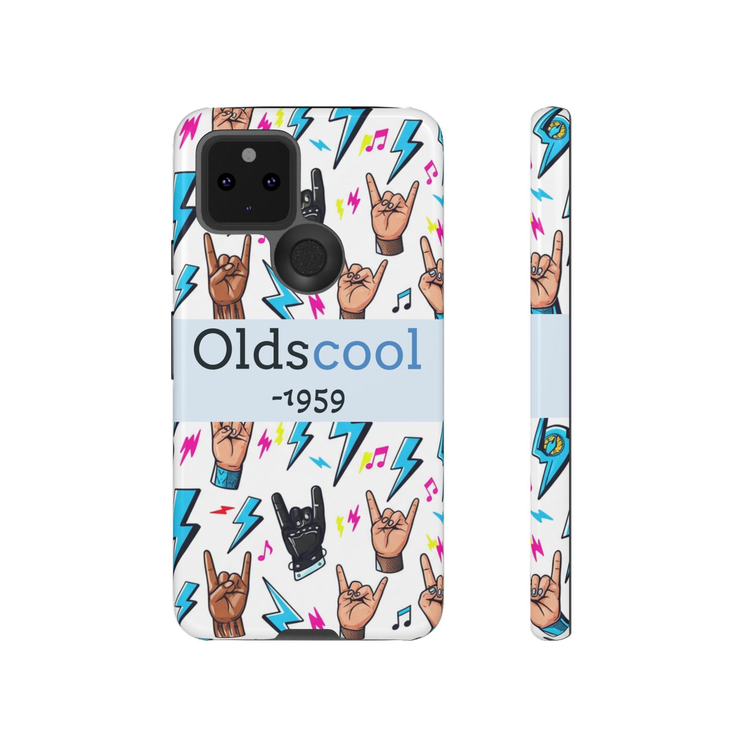 Retro Rock 'Oldscool 1959' Phone Case – Lightning & Rock Hand Pattern - Ramshackle Shack