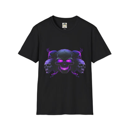 Skull Trio Graphic TShirt  Neon Purple Gothic Skull Design - Ramshackle Shack