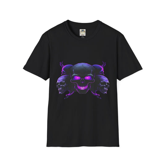 Skull Trio Graphic TShirt  Neon Purple Gothic Skull Design - Ramshackle Shack
