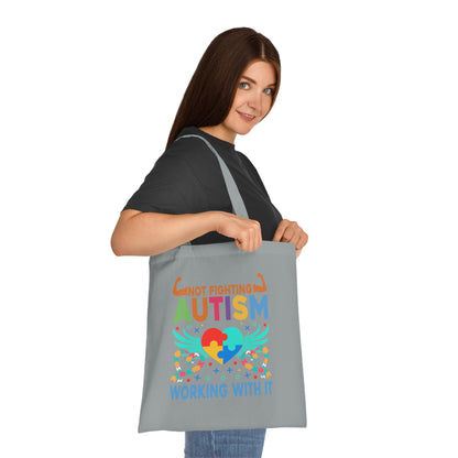 Autism Awareness Puzzle-Heart Cotton Tote — “Not Fighting Autism, Working With It” - Ramshackle Shack