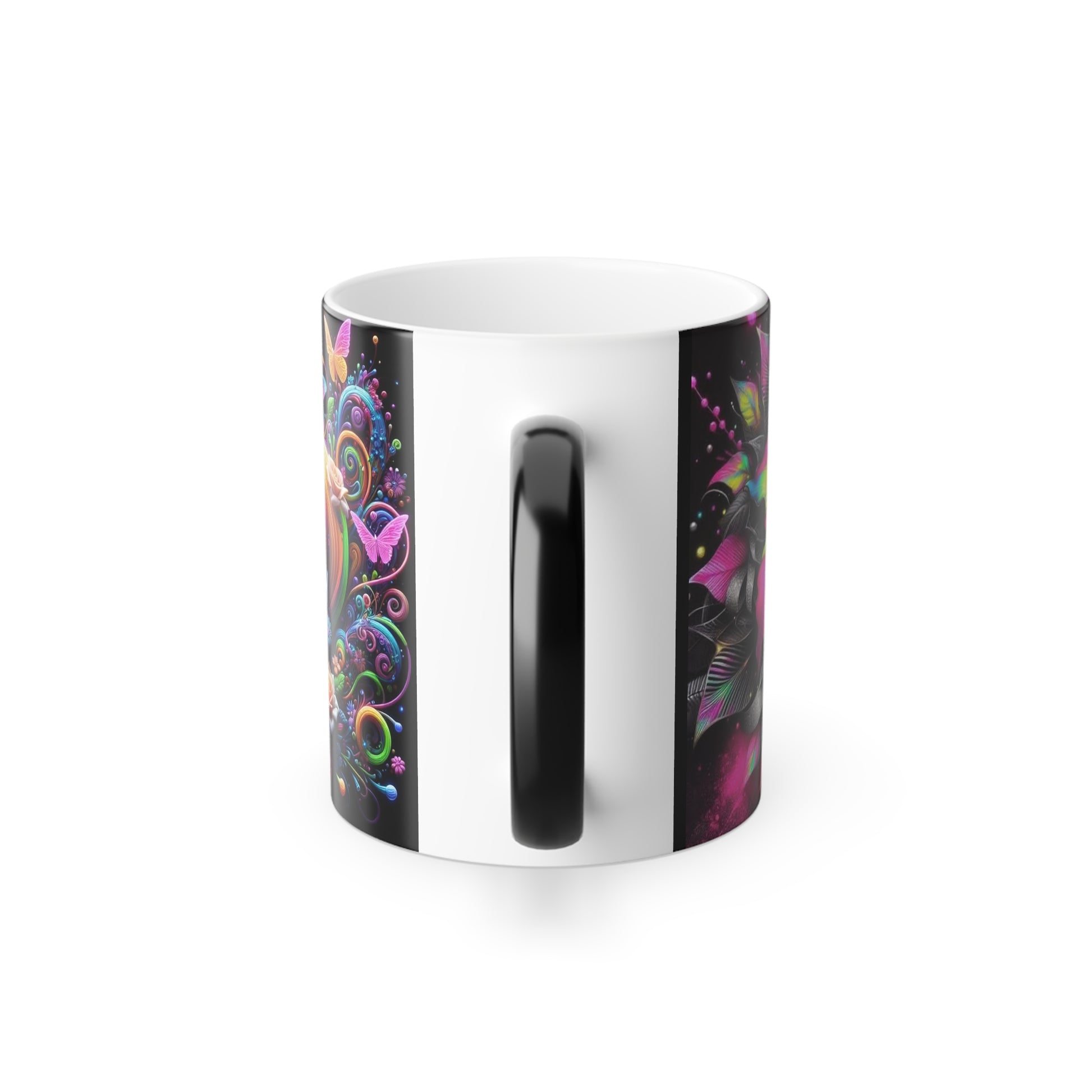 Color Morphing Mug — Neon Floral Heart with Hummingbird & Butterfly, 'Happy Birthday' Heat‑Reveal (11oz) - Ramshackle Shack
