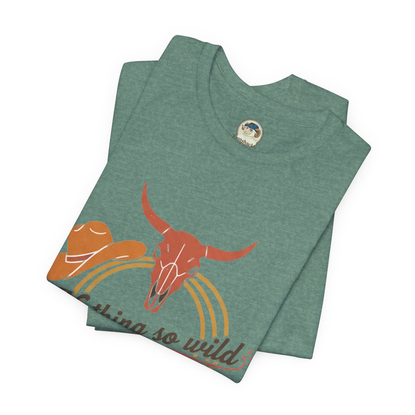 Personalized western sunset T-shirt featuring Nothing So Wild Rider logo on a stylish Printify T-shirt for men and women.