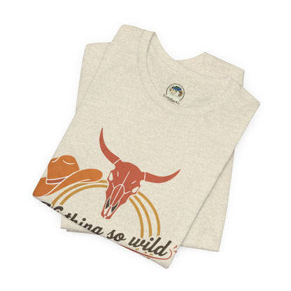 Personalized western sunset T-shirt from Nothing So Wild Rider Tee collection, featuring vibrant sunset and cowboy design.
