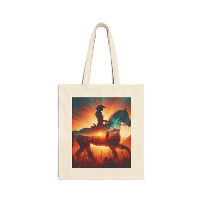 Minimal Desert Sunset tote bag with cowboy chic Western décor design, featuring warm sunset colors and rustic style.