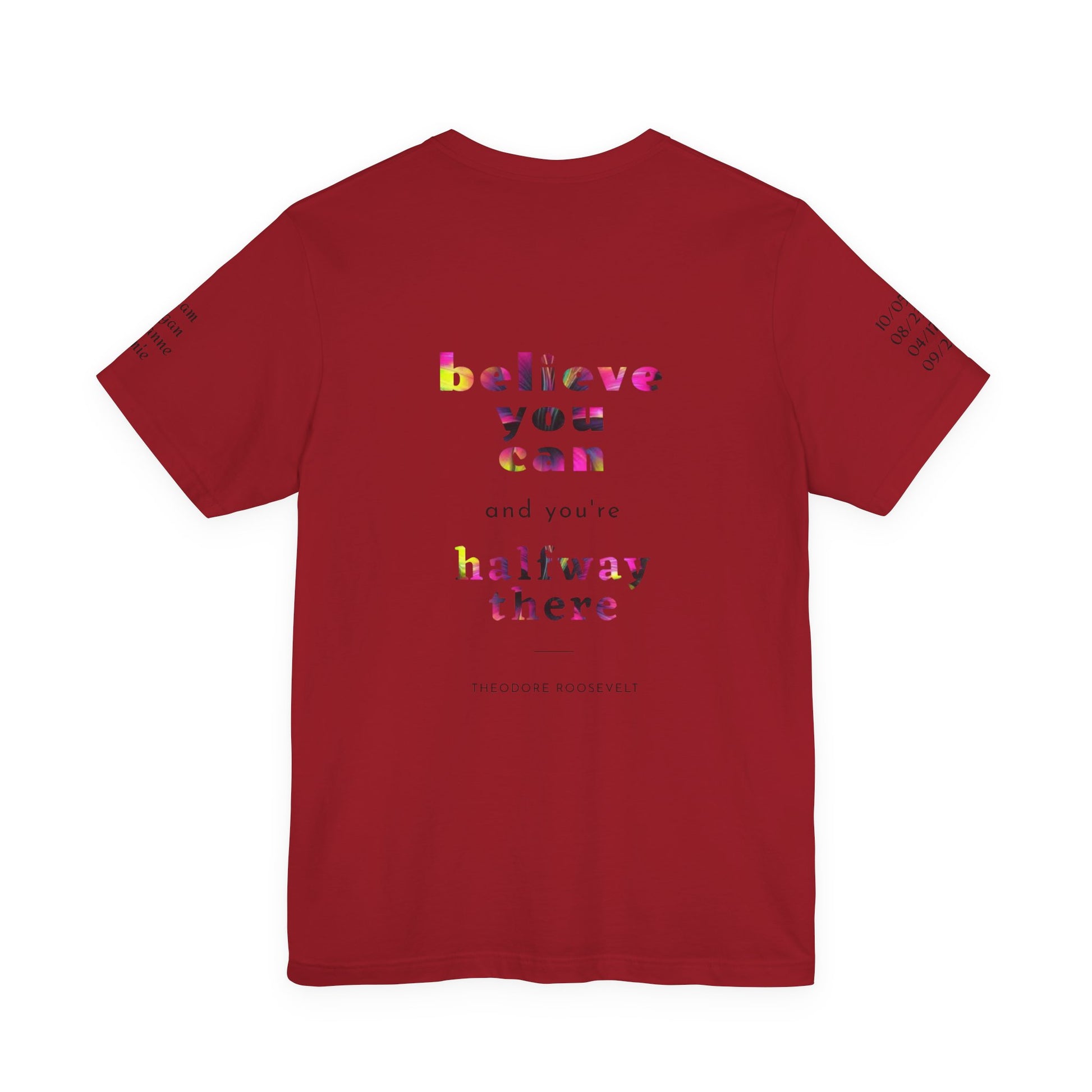 Dad 'Surviving on Caffeine and Chaos' Tee — Custom Names & Dates, 'Believe You Can' Back - Ramshackle Shack