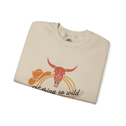 Nothing So Wild personalized Western rider crewneck sweatshirt with photo and sleeve name, featuring a comfortable cotton blend fabric.