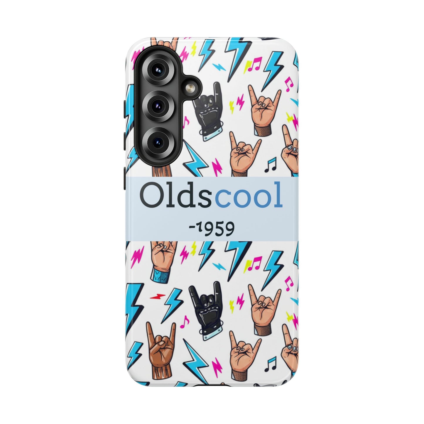 Retro Rock 'Oldscool 1959' Phone Case – Lightning & Rock Hand Pattern - Ramshackle Shack