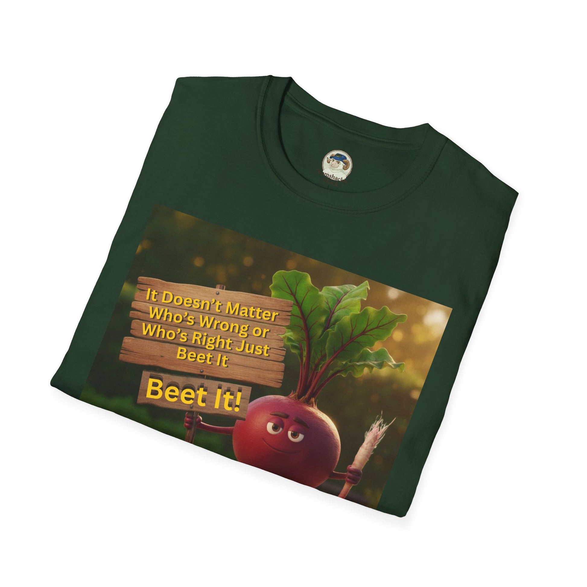 Unisex softstyle T-shirt featuring a humorous beetroot graphic design, perfect for casual wear.