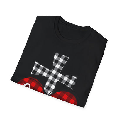Faith and Love Christian T-Shirt | Plaid Heart and Cross Religious Graphic Tee - Ramshackle Shack