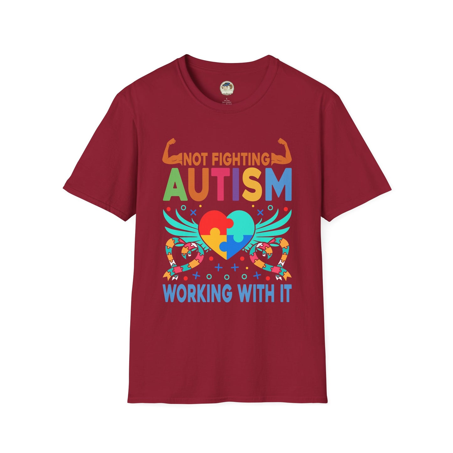 Autism Awareness T-Shirt — "Not Fighting Autism, Working With It" Puzzle Ribbon Tee - Ramshackle Shack