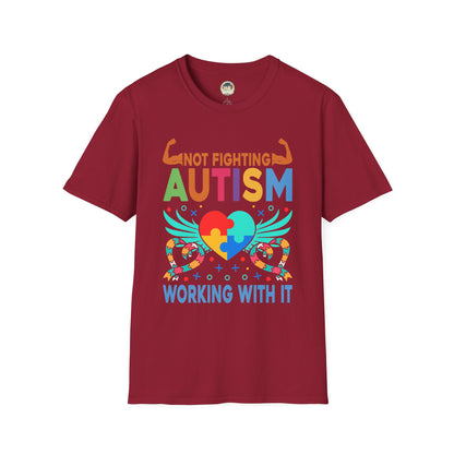 Autism Awareness T-Shirt — "Not Fighting Autism, Working With It" Puzzle Ribbon Tee - Ramshackle Shack