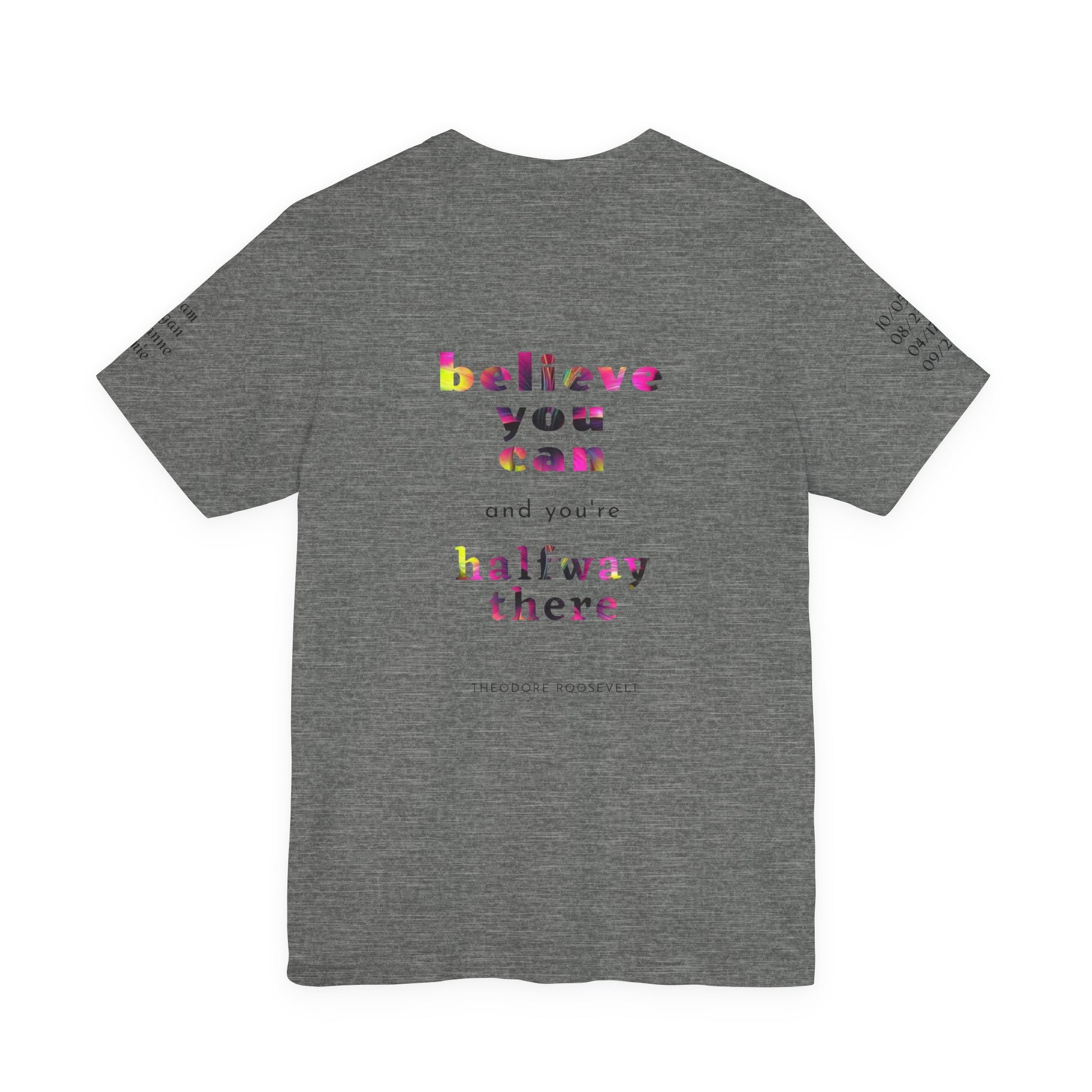 Dad 'Surviving on Caffeine and Chaos' Tee — Custom Names & Dates, 'Believe You Can' Back - Ramshackle Shack
