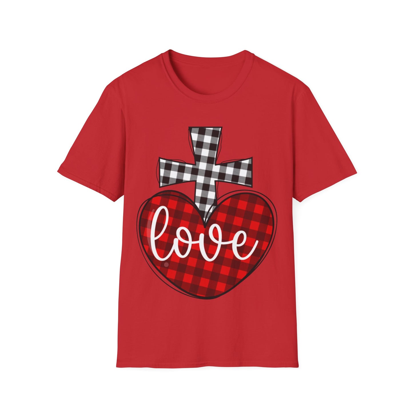 Faith and Love Christian T-Shirt | Plaid Heart and Cross Religious Graphic Tee - Ramshackle Shack