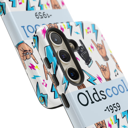 Retro Rock 'Oldscool 1959' Phone Case – Lightning & Rock Hand Pattern - Ramshackle Shack