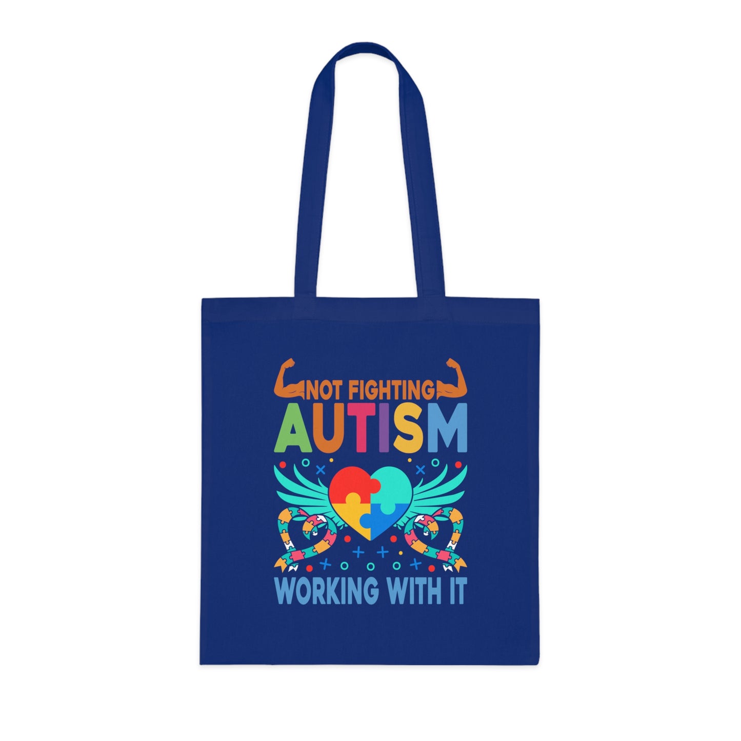 Autism Awareness Puzzle-Heart Cotton Tote — “Not Fighting Autism, Working With It” - Ramshackle Shack