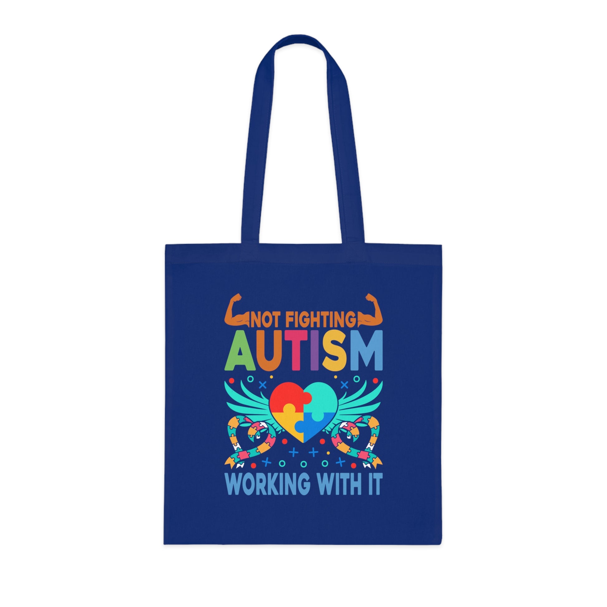 Autism Awareness Puzzle-Heart Cotton Tote — “Not Fighting Autism, Working With It” - Ramshackle Shack