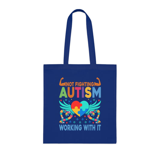 Autism Awareness Puzzle-Heart Cotton Tote — “Not Fighting Autism, Working With It” - Ramshackle Shack