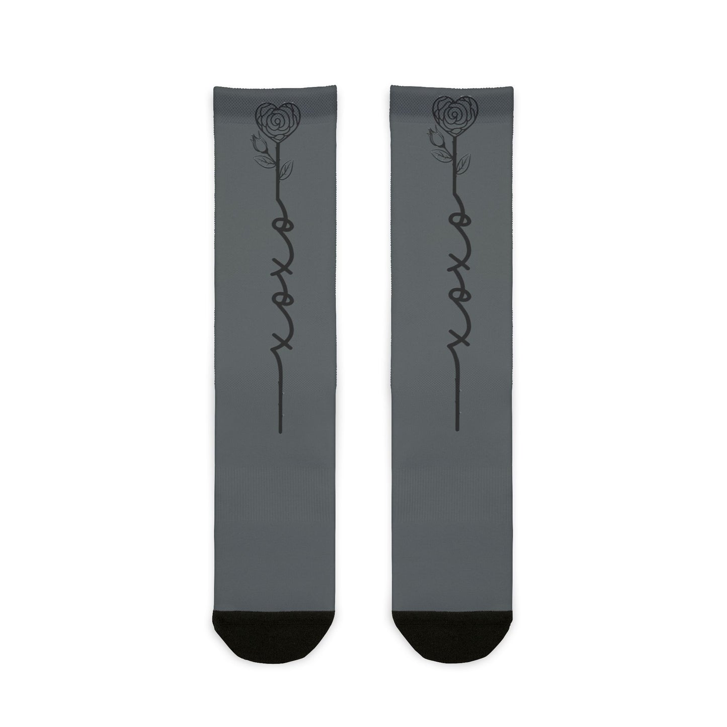 XOXO Rose Crew Socks with vibrant floral sublimated graphic print, all-over floral design on comfortable crew socks.