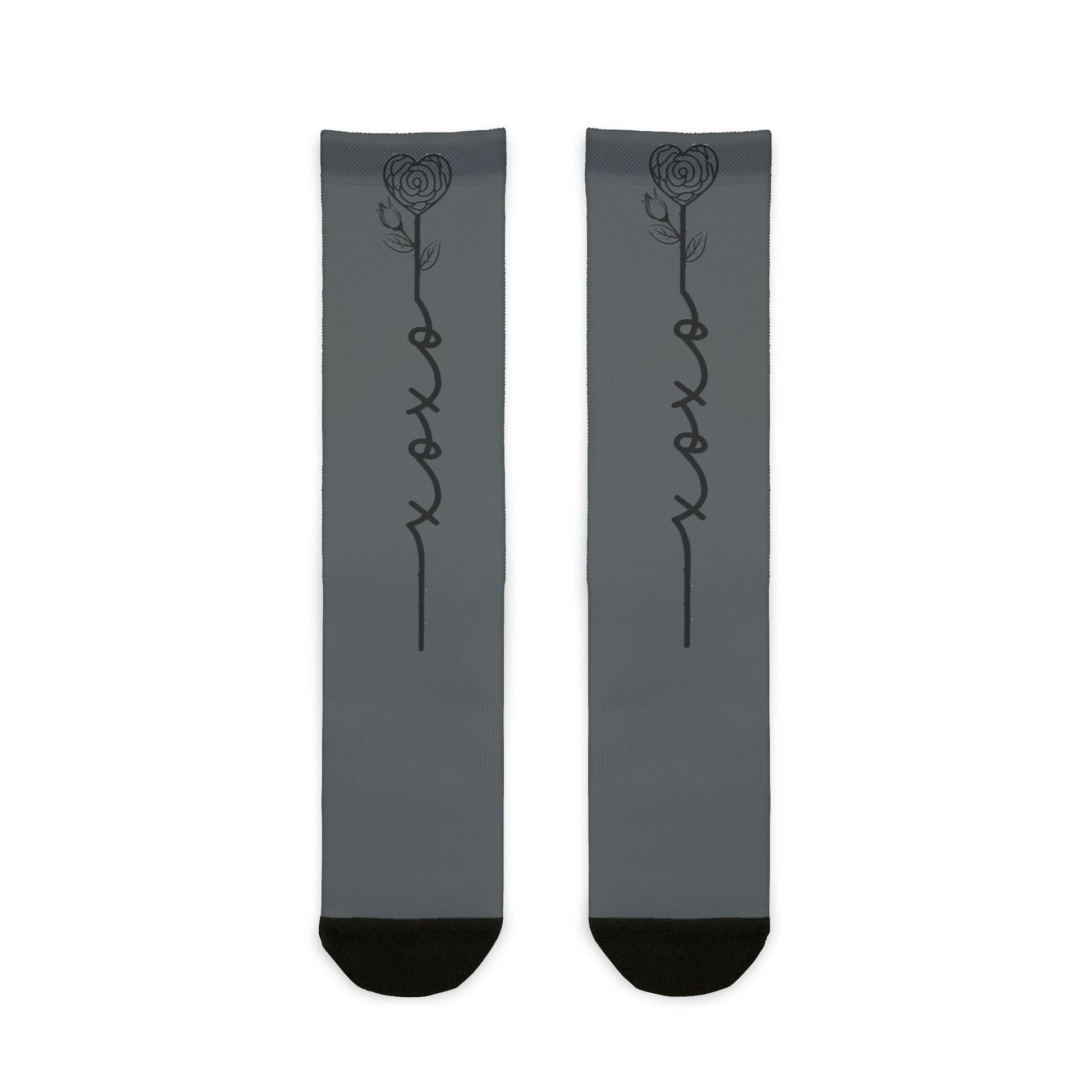 XOXO Rose Crew Socks with vibrant floral sublimated graphic print, all-over floral design on comfortable crew socks.