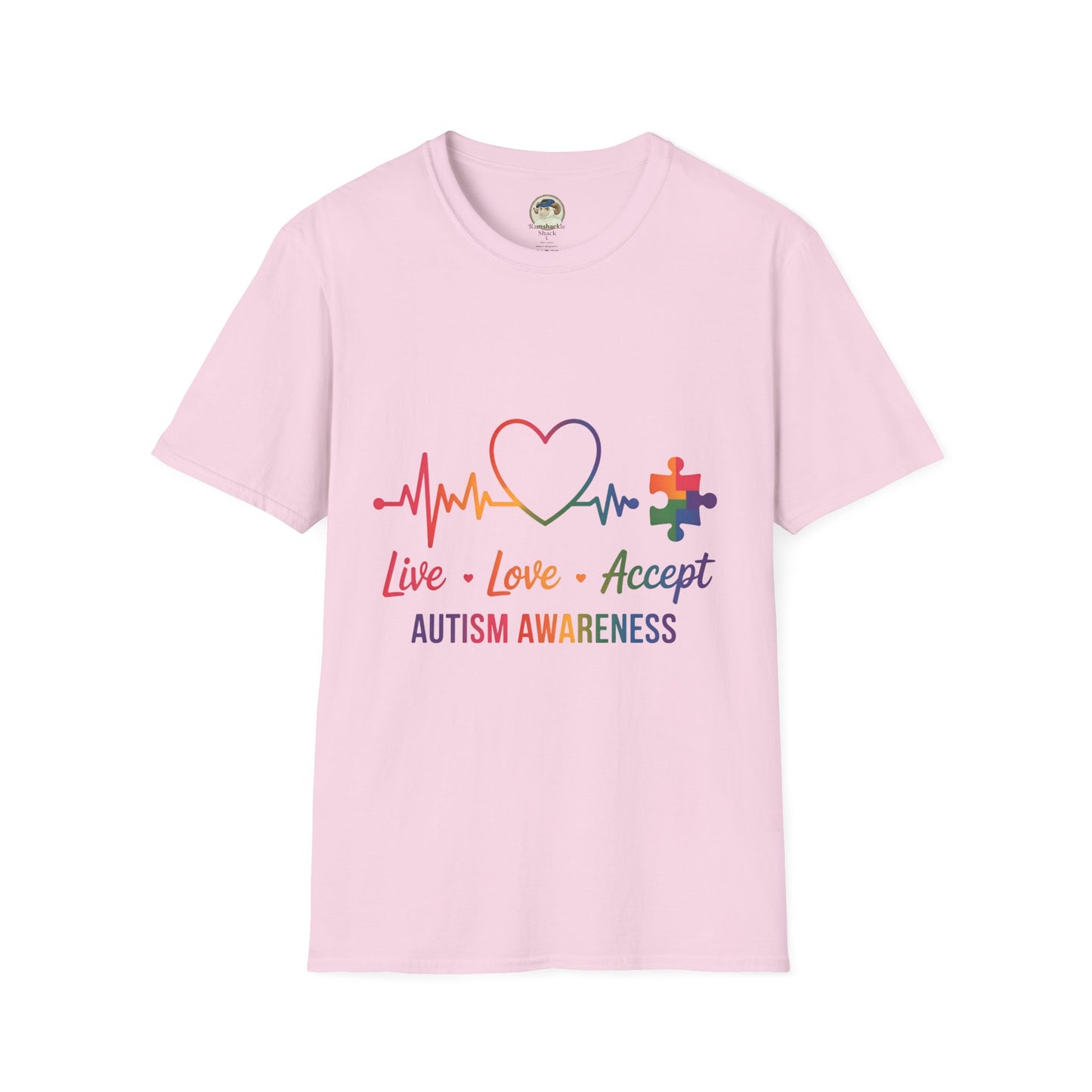 Autism Awareness T-Shirt — Live Love Accept Rainbow Puzzle Ribbon - Ramshackle Shack