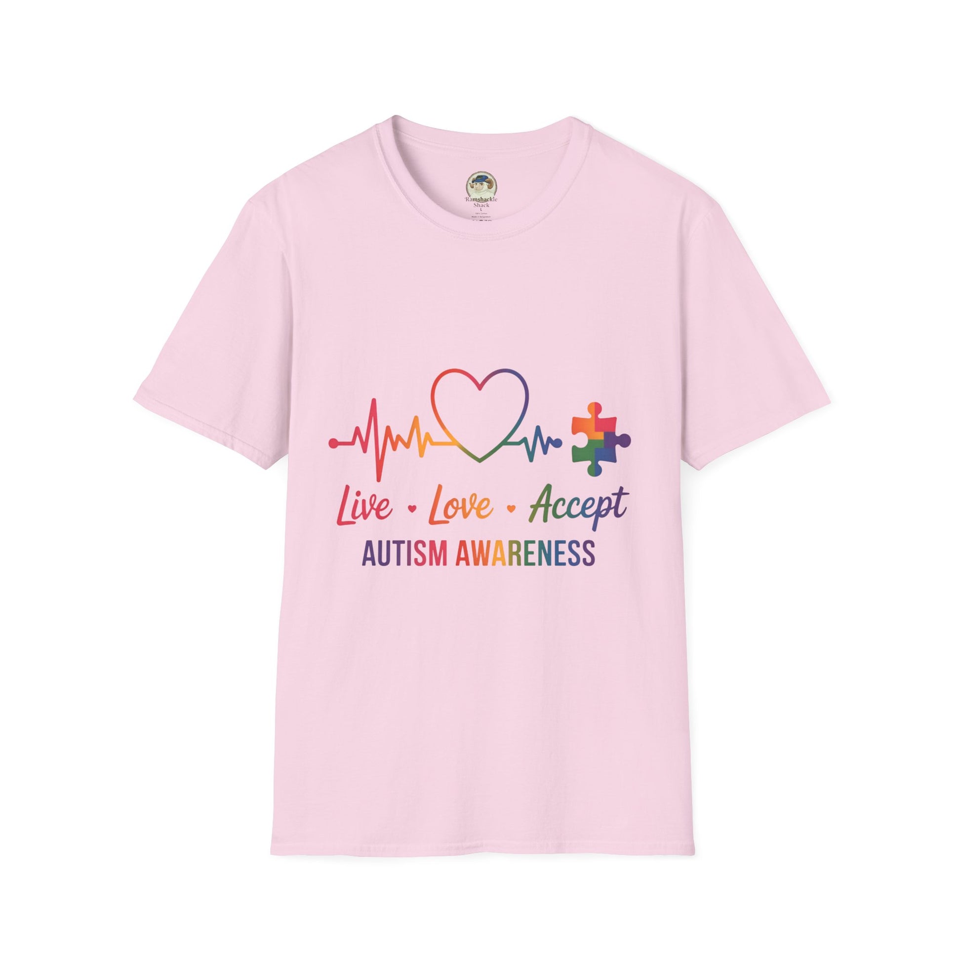 Autism Awareness T-Shirt — Live Love Accept Rainbow Puzzle Ribbon - Ramshackle Shack