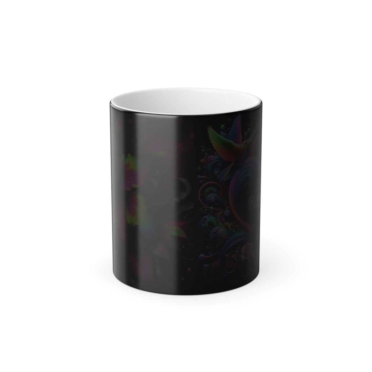 Color Morphing Mug — Neon Floral Heart with Hummingbird & Butterfly, 'Happy Birthday' Heat‑Reveal (11oz) - Ramshackle Shack