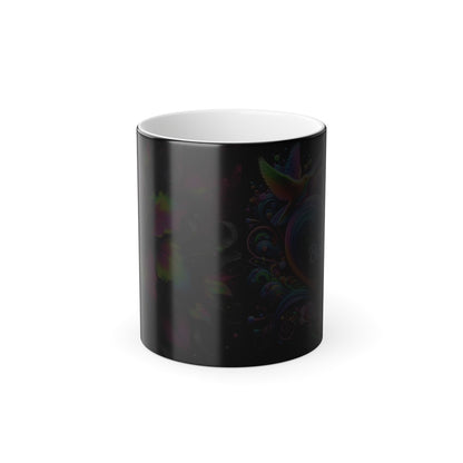 Color Morphing Mug — Neon Floral Heart with Hummingbird & Butterfly, 'Happy Birthday' Heat‑Reveal (11oz) - Ramshackle Shack