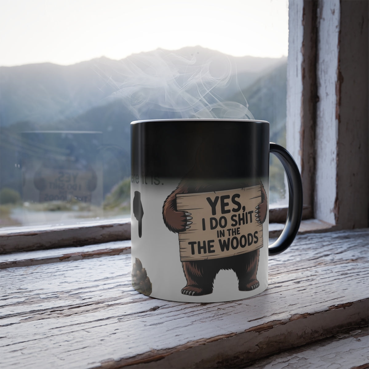Funny Coffee Mug — Bear "Yes, I Do Sh*t In The Woods" Heat Changing Mug, 11oz Magic Reveal Novelty Coffee Cup for Camping & Office Gag Gift - Ramshackle Shack