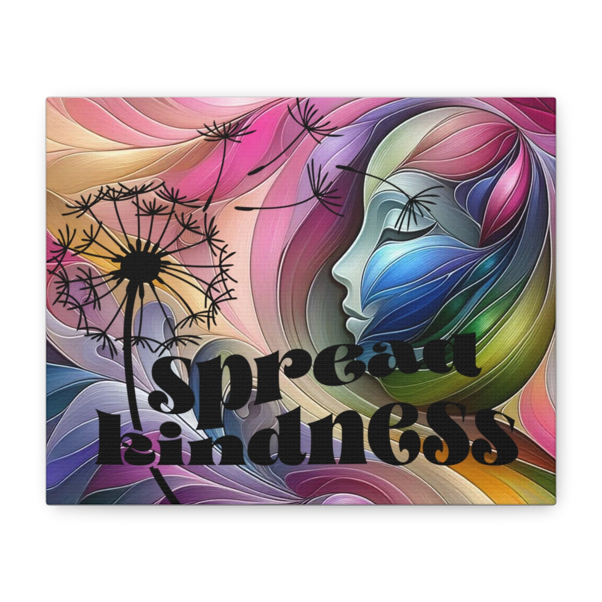 Spread Kindness Canvas Wall Art – Colorful Dandelion & Woman Portrait - Ramshackle Shack