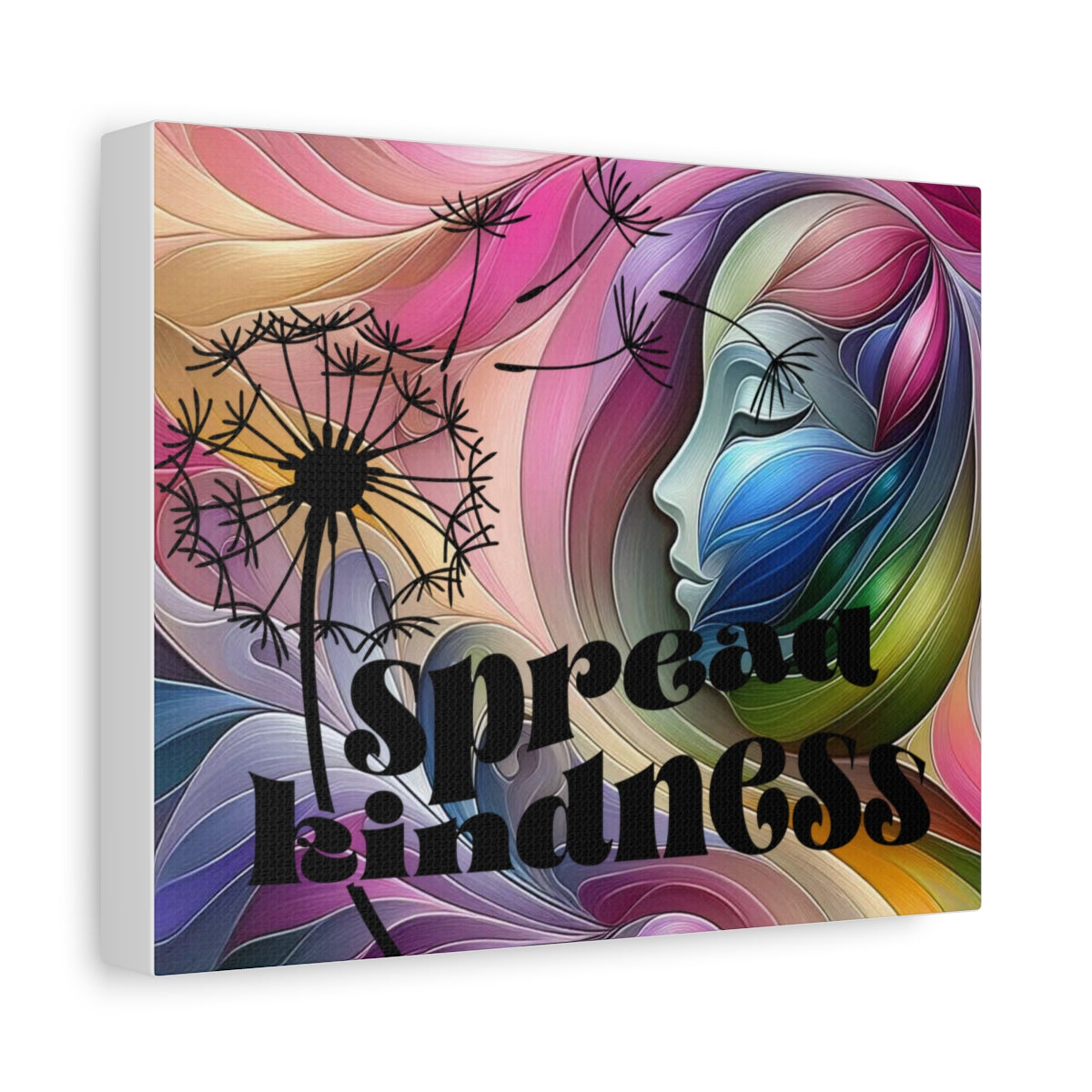 Spread Kindness Canvas Wall Art – Colorful Dandelion & Woman Portrait - Ramshackle Shack