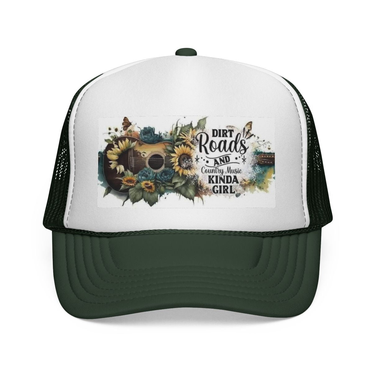 Trucker Cap — “Dirt Roads and Country Music Kinda Girl” Floral Guitar Design - Ramshackle Shack