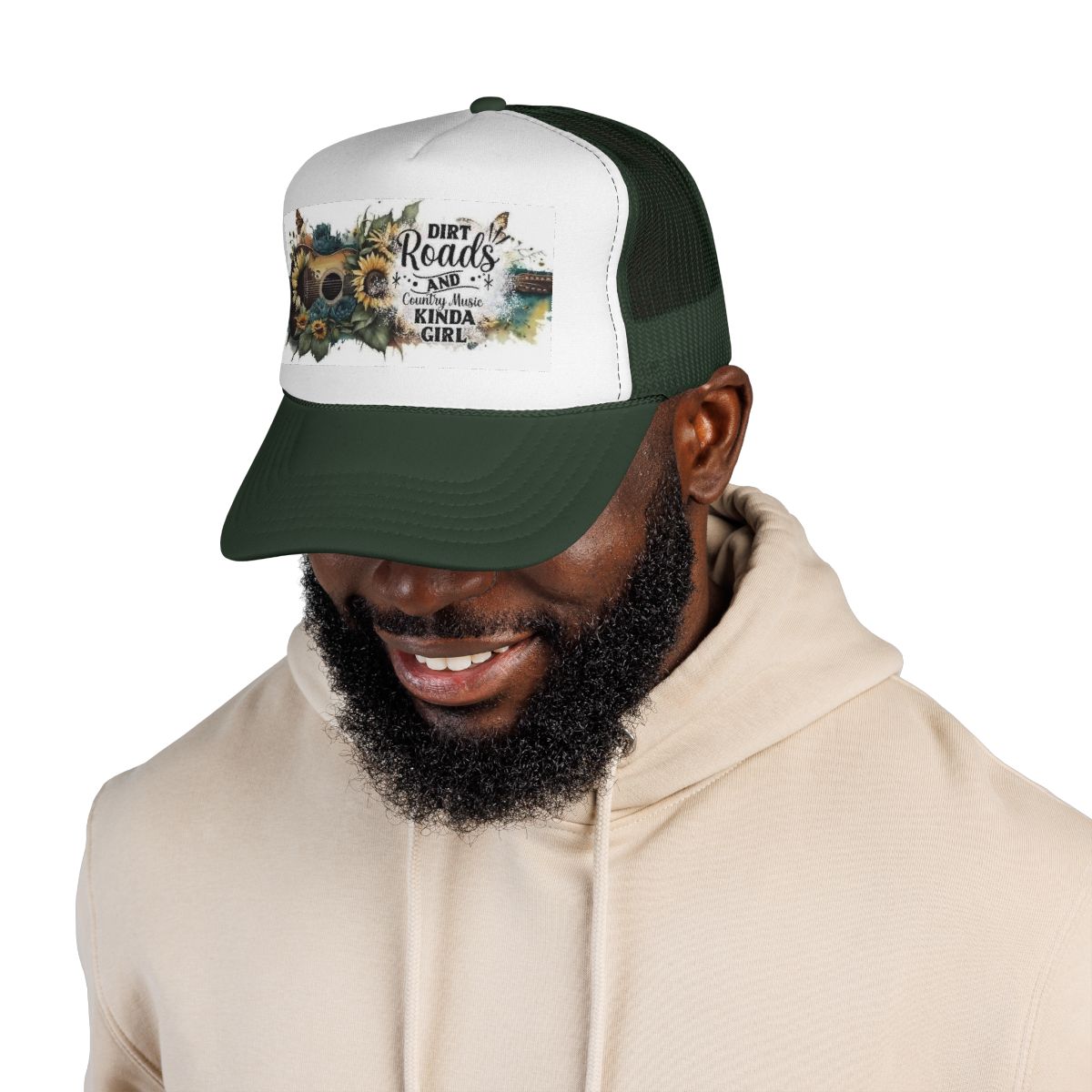 Trucker Cap — “Dirt Roads and Country Music Kinda Girl” Floral Guitar Design - Ramshackle Shack