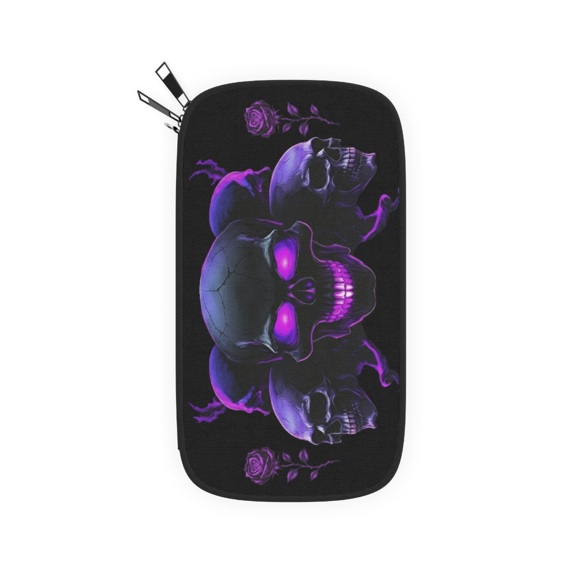 Neon Purple Skull Trio with Roses Passport Wallet - Ramshackle Shack