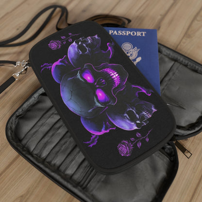 Neon Purple Skull Trio with Roses Passport Wallet - Ramshackle Shack