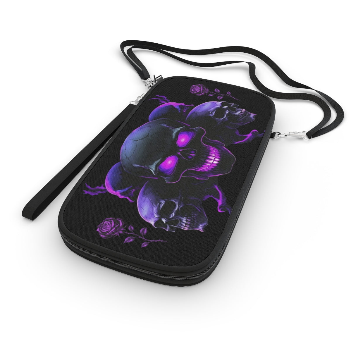 Neon Purple Skull Trio with Roses Passport Wallet - Ramshackle Shack