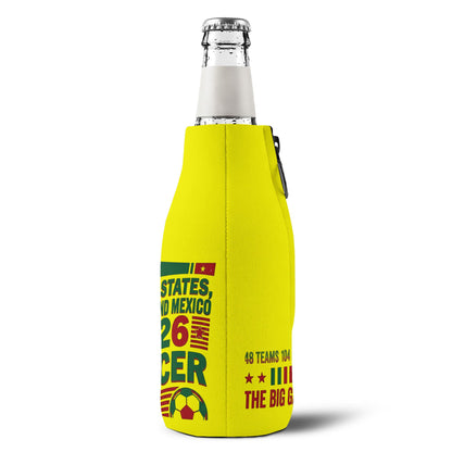Personalized soccer chick bottle koozie for 2026 World Cup USA, Canada, Mexico, featuring vibrant sports-themed design.