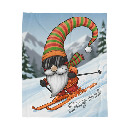 Skiing Gnome Velveteen Plush Blanket Stay Cool Winter Throw - Ramshackle Shack