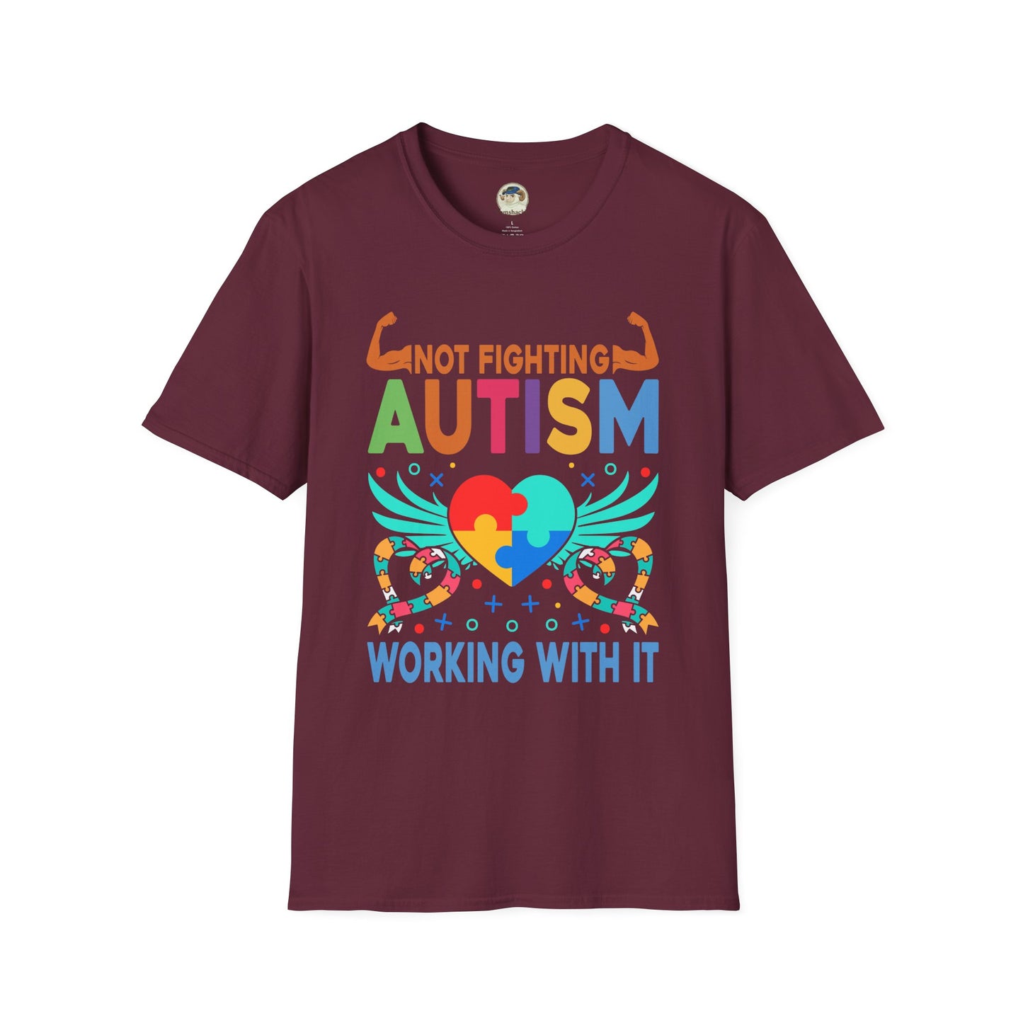 Autism Awareness T-Shirt — "Not Fighting Autism, Working With It" Puzzle Ribbon Tee - Ramshackle Shack
