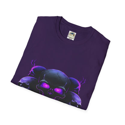 Skull Trio Graphic TShirt  Neon Purple Gothic Skull Design - Ramshackle Shack