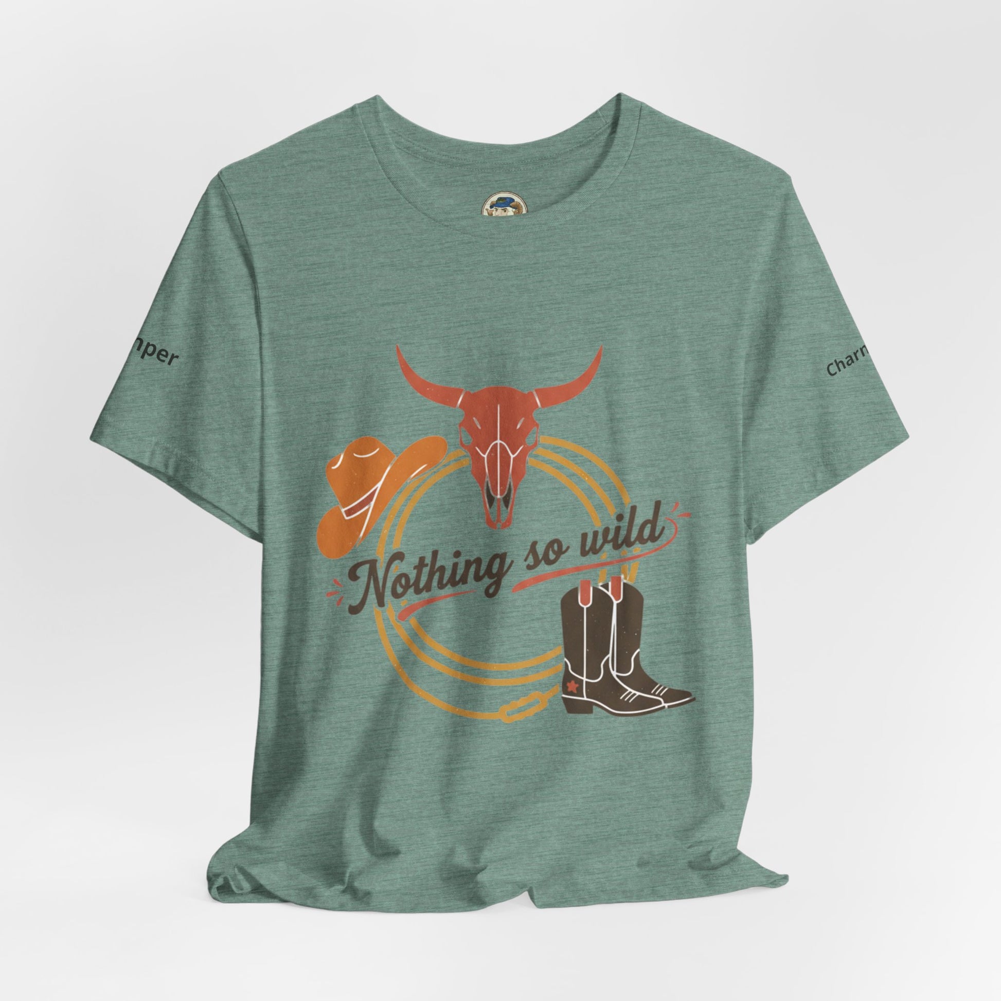 Personalized western sunset T-shirt featuring rugged design and vibrant colors, made by Printify for a casual Western style.